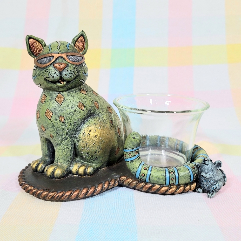 Jazzy Cat by Nancy Bolen Cherison candle holder resin figurine funky decor